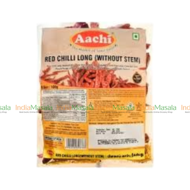 AACHI RED CHILLI LONG WITHOUT STEM - 500g