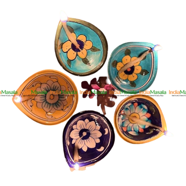 COLORFUL HANDMADE CLAY DIYA LAMP COMBO - 5Pc RANDOM COLOURS