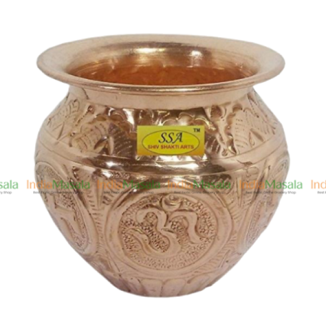 SHIV SHAKTI ARTS HANDMADE PURE COPPER DESIGNER KALASH 300ml-1Pc