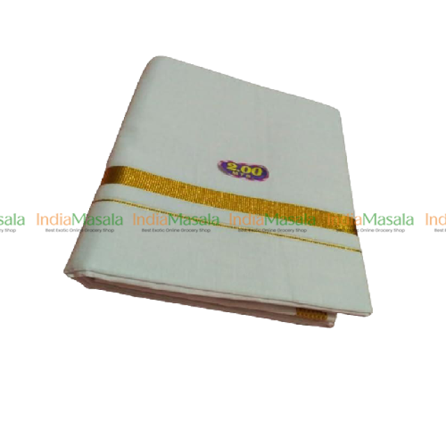 LOTUS ETHNIC MENS COTTON GOLD ZARI SINGLE DOTHI (2.00Mts)- 1Pc